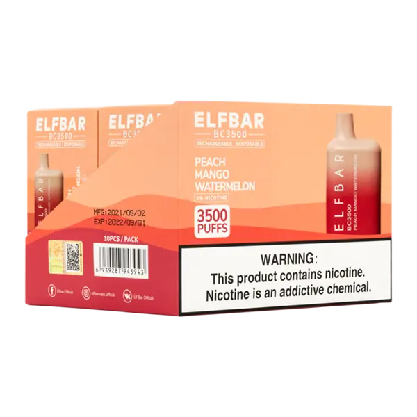BUY 1 GET 1 FREE Peach Mango Watermelon Elf Bar 3500 | Vape Amazon India EBDESIGN
